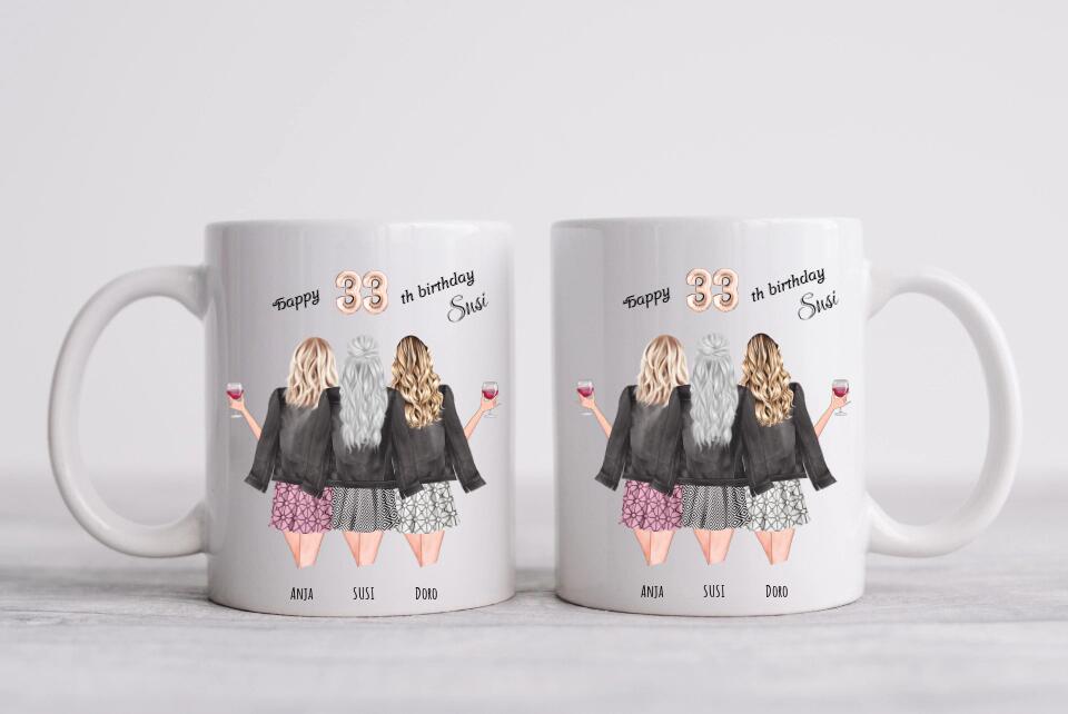 3 Beste Freundinnen Tasse personalisiert- Beste Freundin Geburtstagsgeschenk