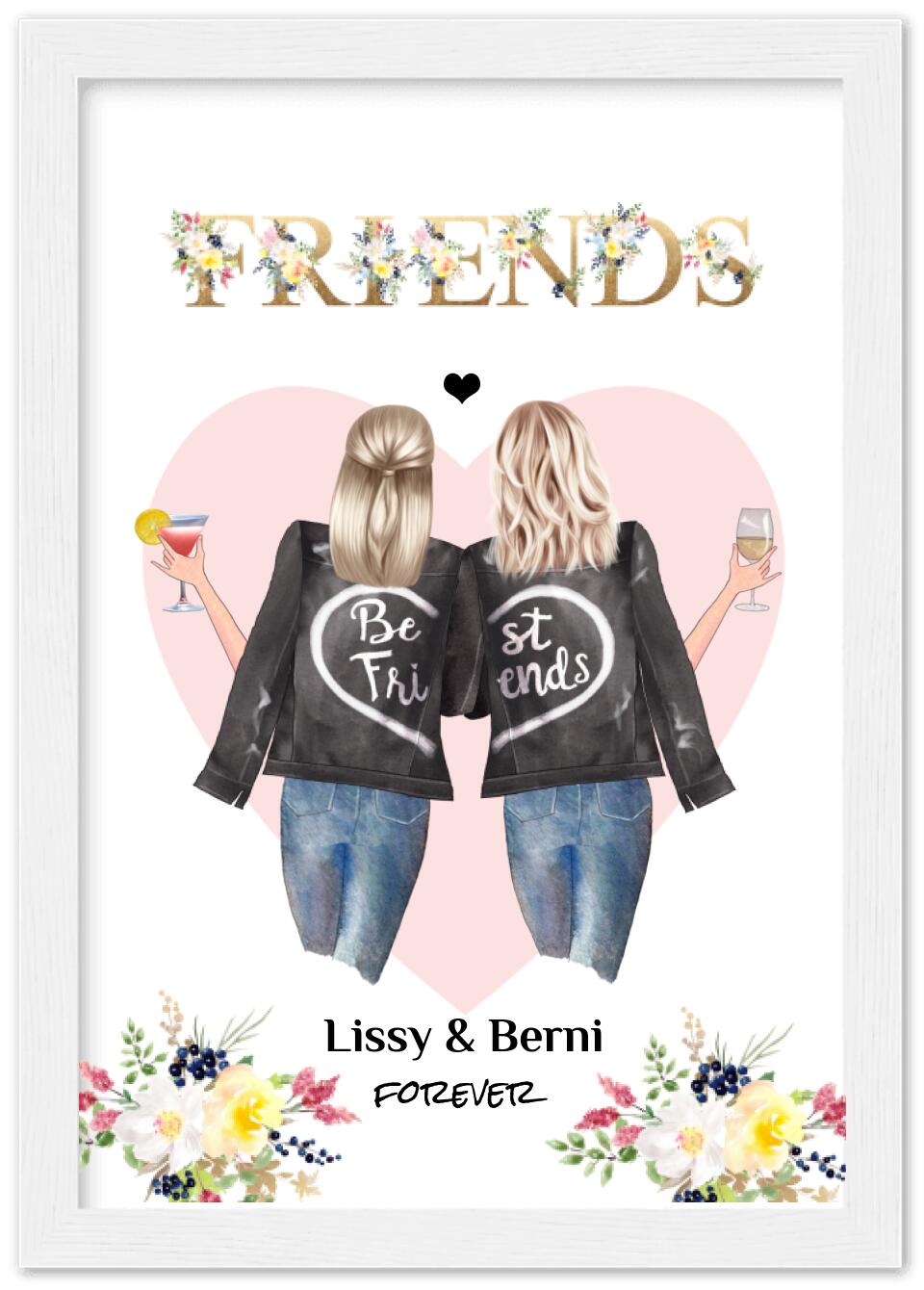 2 Beste Freundinnen Poster gerahmt - Beste Freundin Bild Geschenk - Geburtstagsgeschenk - Ostergeschenk - Geschenk Schwester