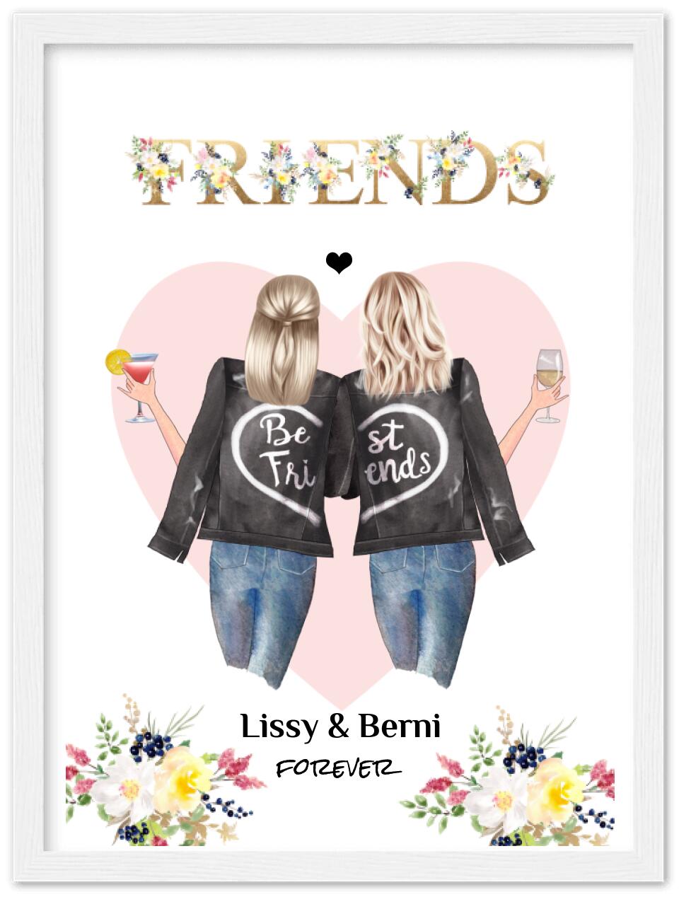 2 Beste Freundinnen Poster gerahmt - Beste Freundin Bild Geschenk - Geburtstagsgeschenk - Ostergeschenk - Geschenk Schwester