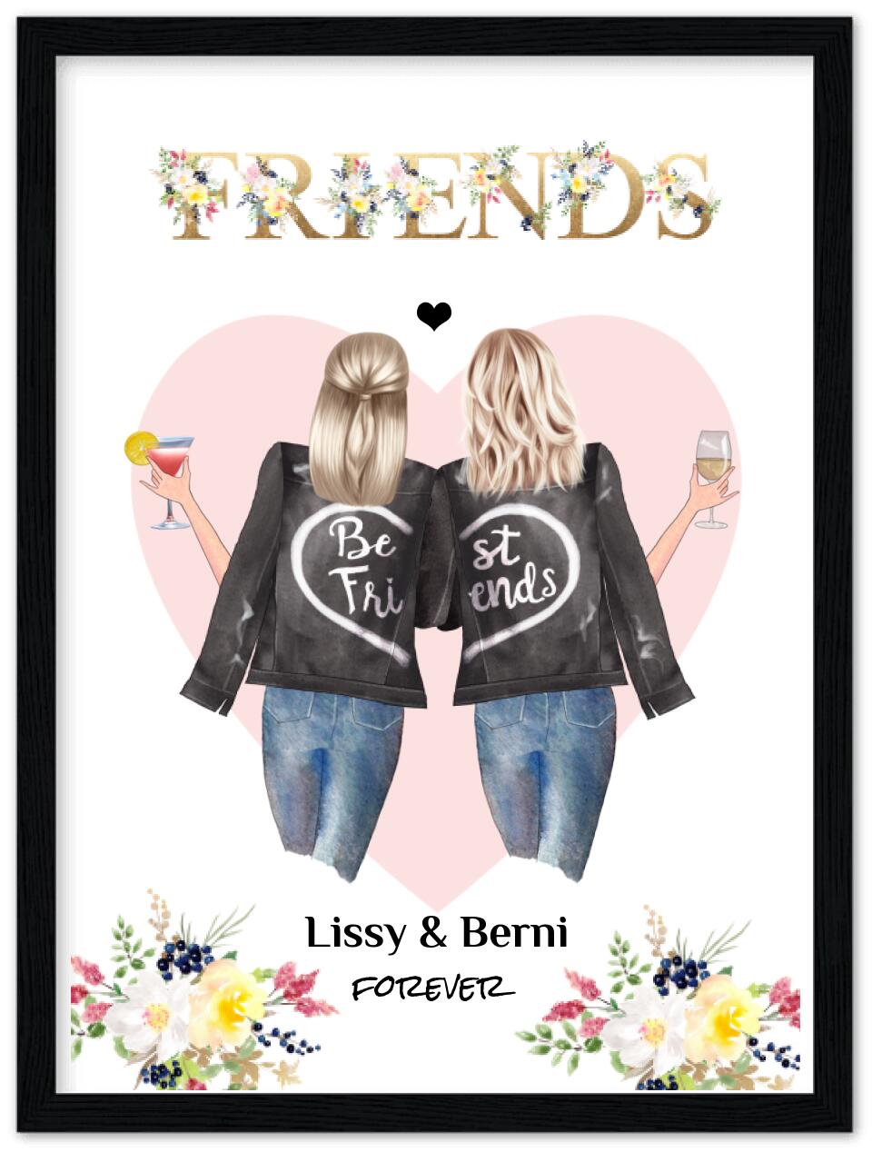 2 Beste Freundinnen Poster gerahmt - Beste Freundin Bild Geschenk - Geburtstagsgeschenk - Ostergeschenk - Geschenk Schwester