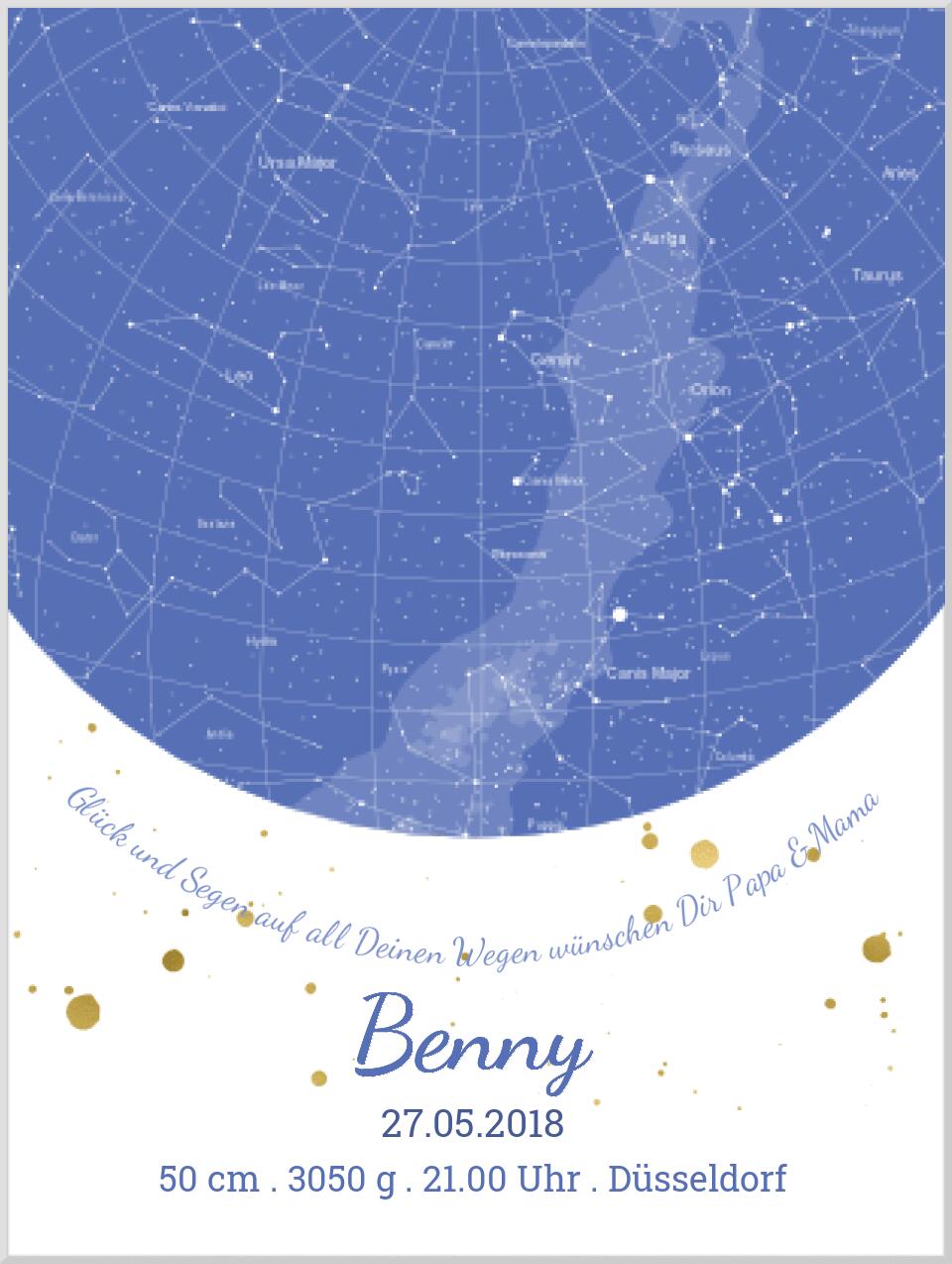 Geburtsgeschenk & Taufgeschenk Geburtsanzeige | Sternenhimmel Poster Sternkarte Design | Babygeschenk zur Geburt, zur Taufe | Junge