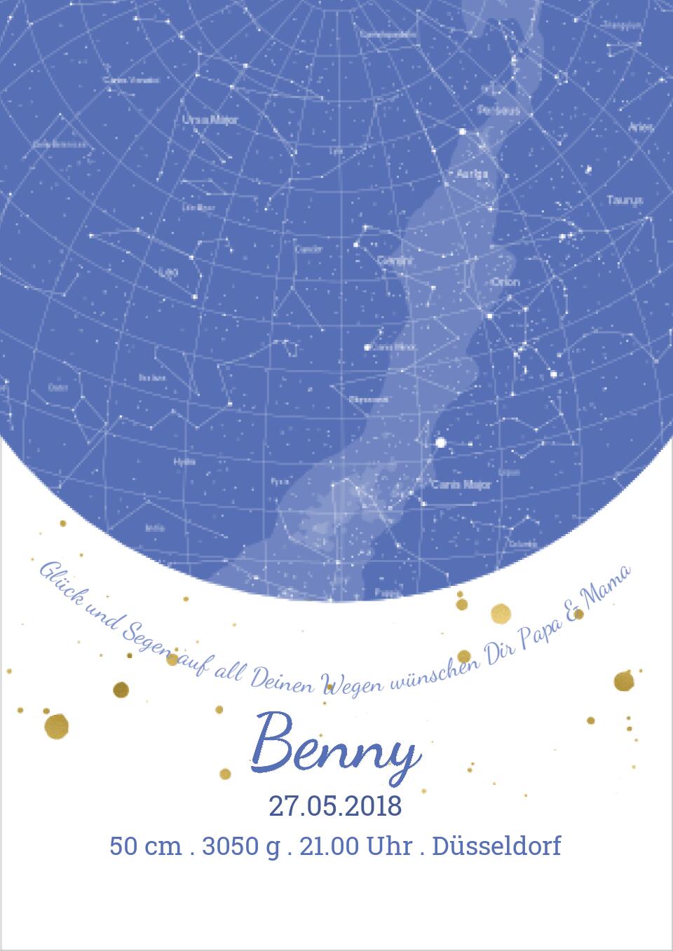 Geburtsgeschenk & Taufgeschenk Geburtsanzeige | Sternenhimmel Poster Sternkarte Design | Babygeschenk zur Geburt, zur Taufe | Junge