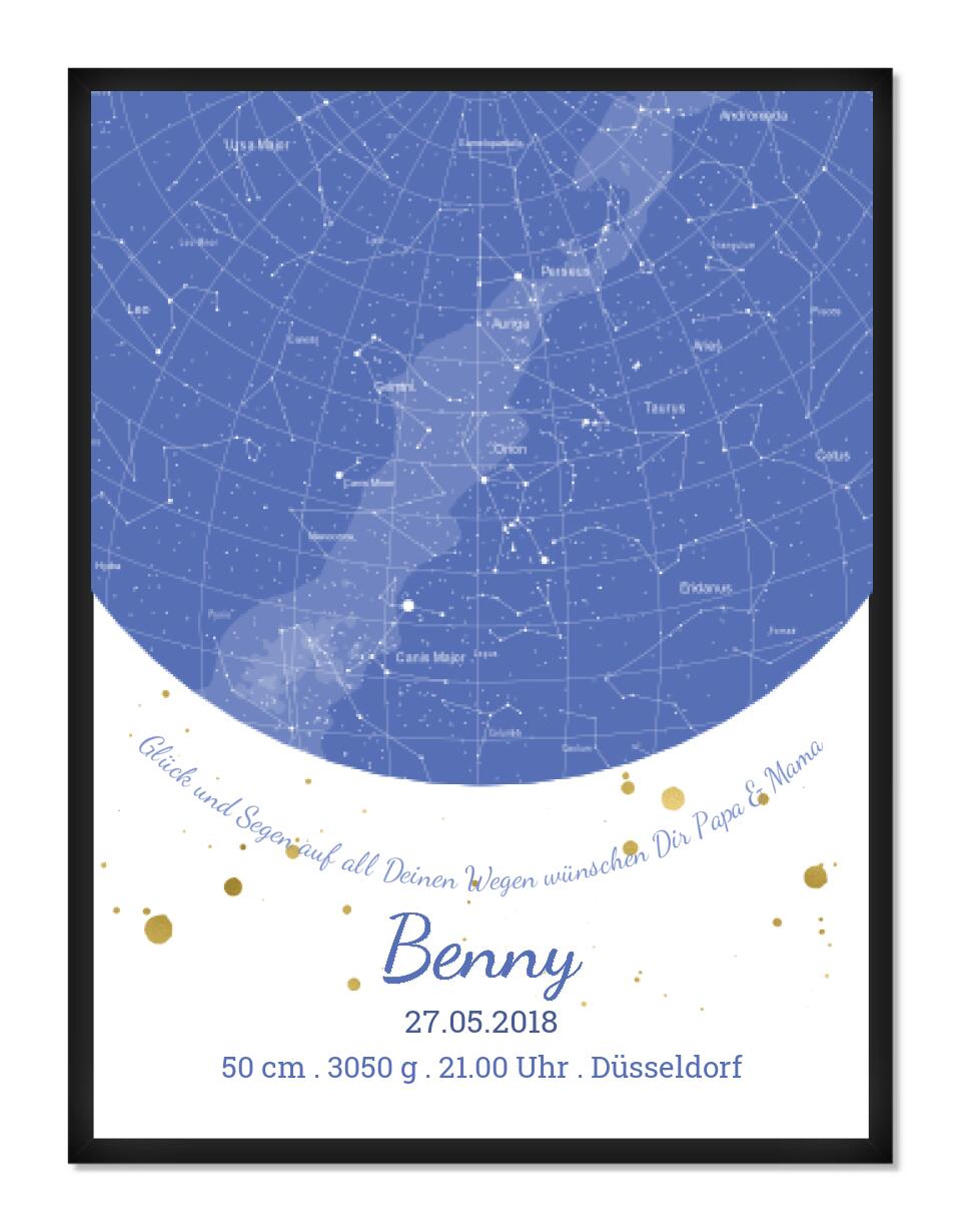 Geburtsgeschenk & Taufgeschenk Geburtsanzeige | Sternenhimmel Poster Sternkarte Design | Babygeschenk zur Geburt, zur Taufe | Junge