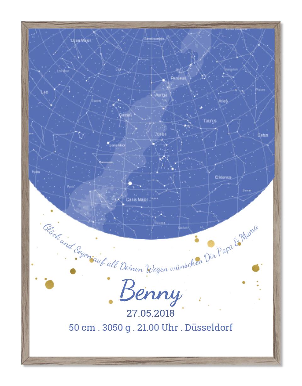 Geburtsgeschenk & Taufgeschenk Geburtsanzeige | Sternenhimmel Poster Sternkarte Design | Babygeschenk zur Geburt, zur Taufe | Junge