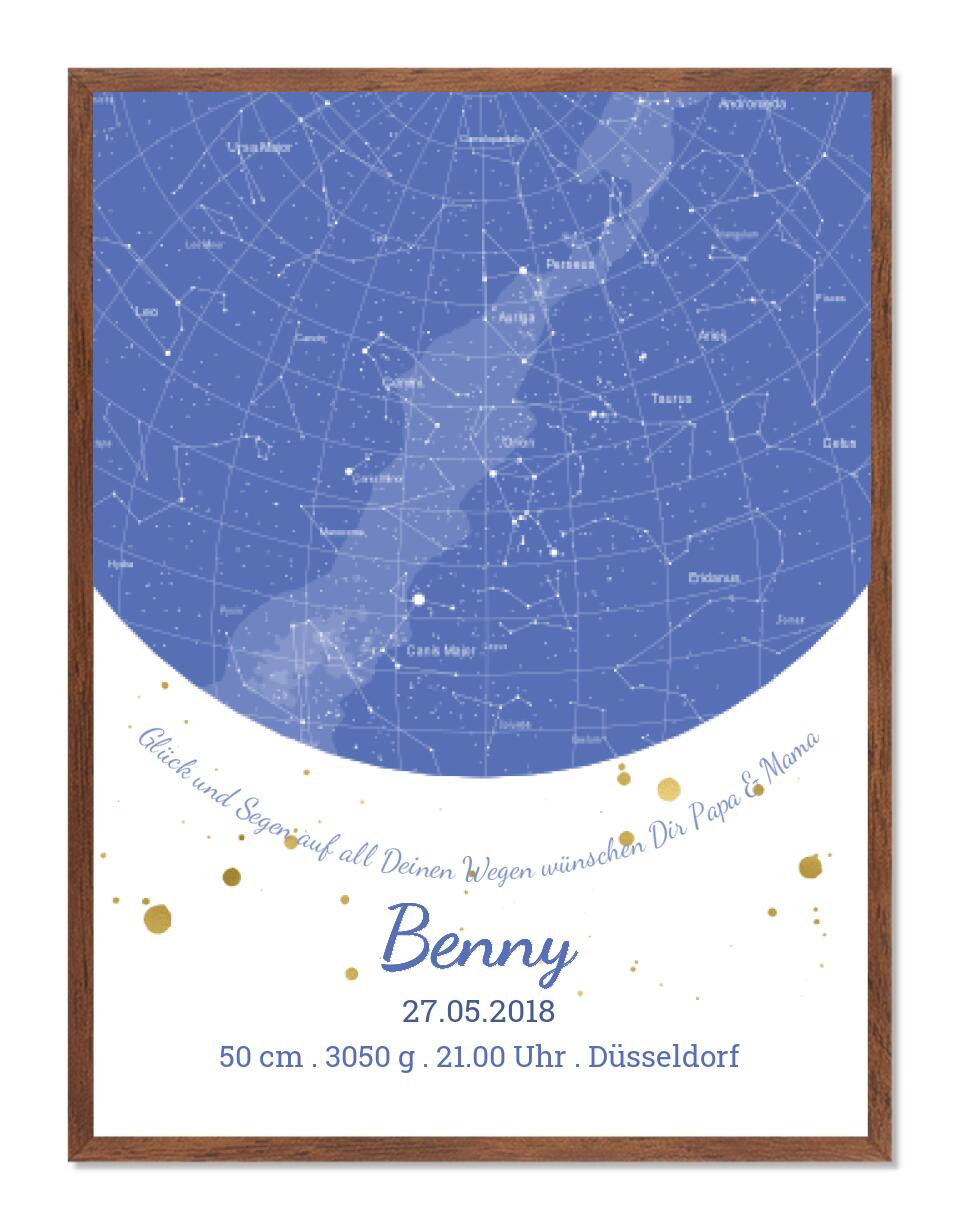 Geburtsgeschenk & Taufgeschenk Geburtsanzeige | Sternenhimmel Poster Sternkarte Design | Babygeschenk zur Geburt, zur Taufe | Junge