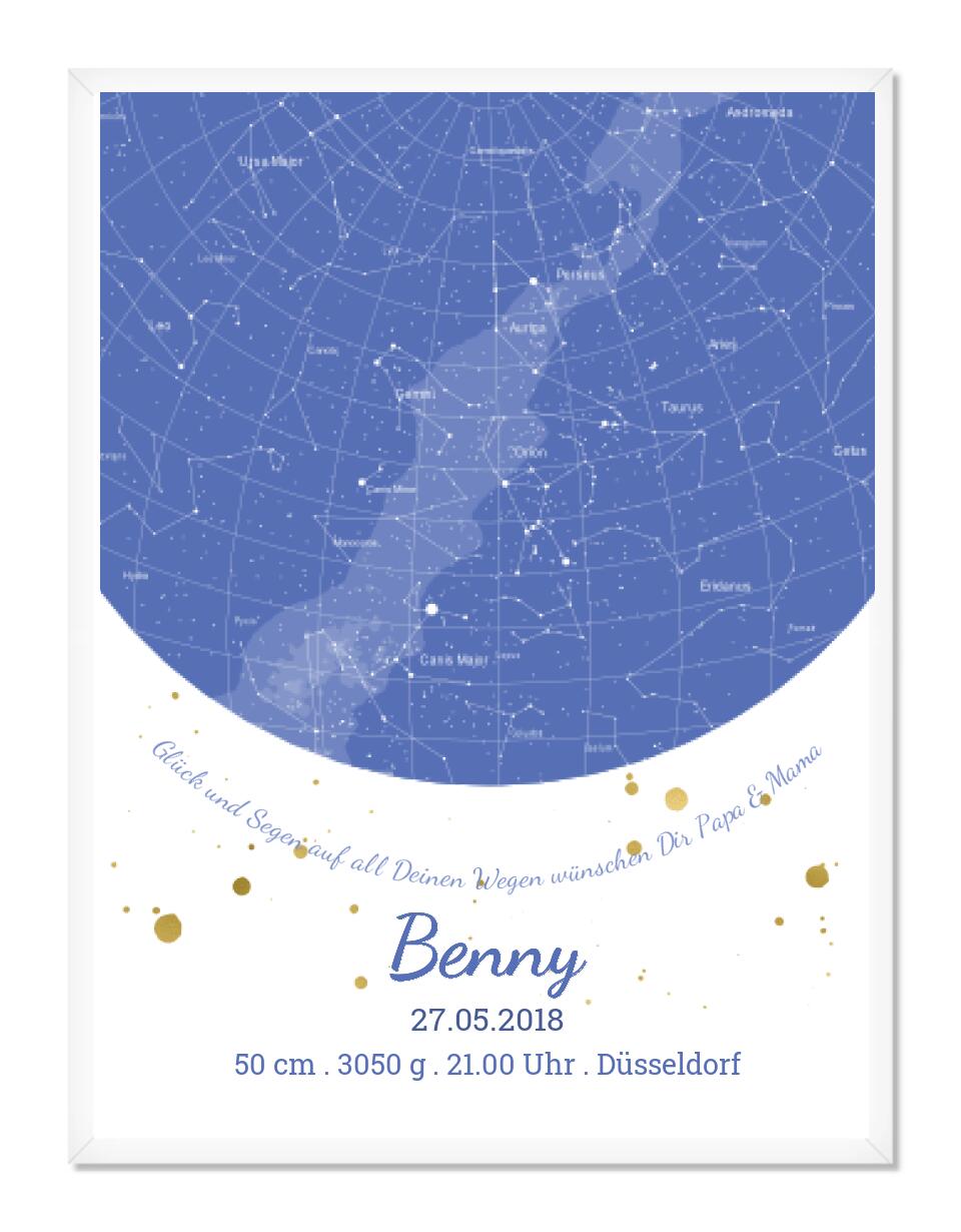 Geburtsgeschenk & Taufgeschenk Geburtsanzeige | Sternenhimmel Poster Sternkarte Design | Babygeschenk zur Geburt, zur Taufe | Junge