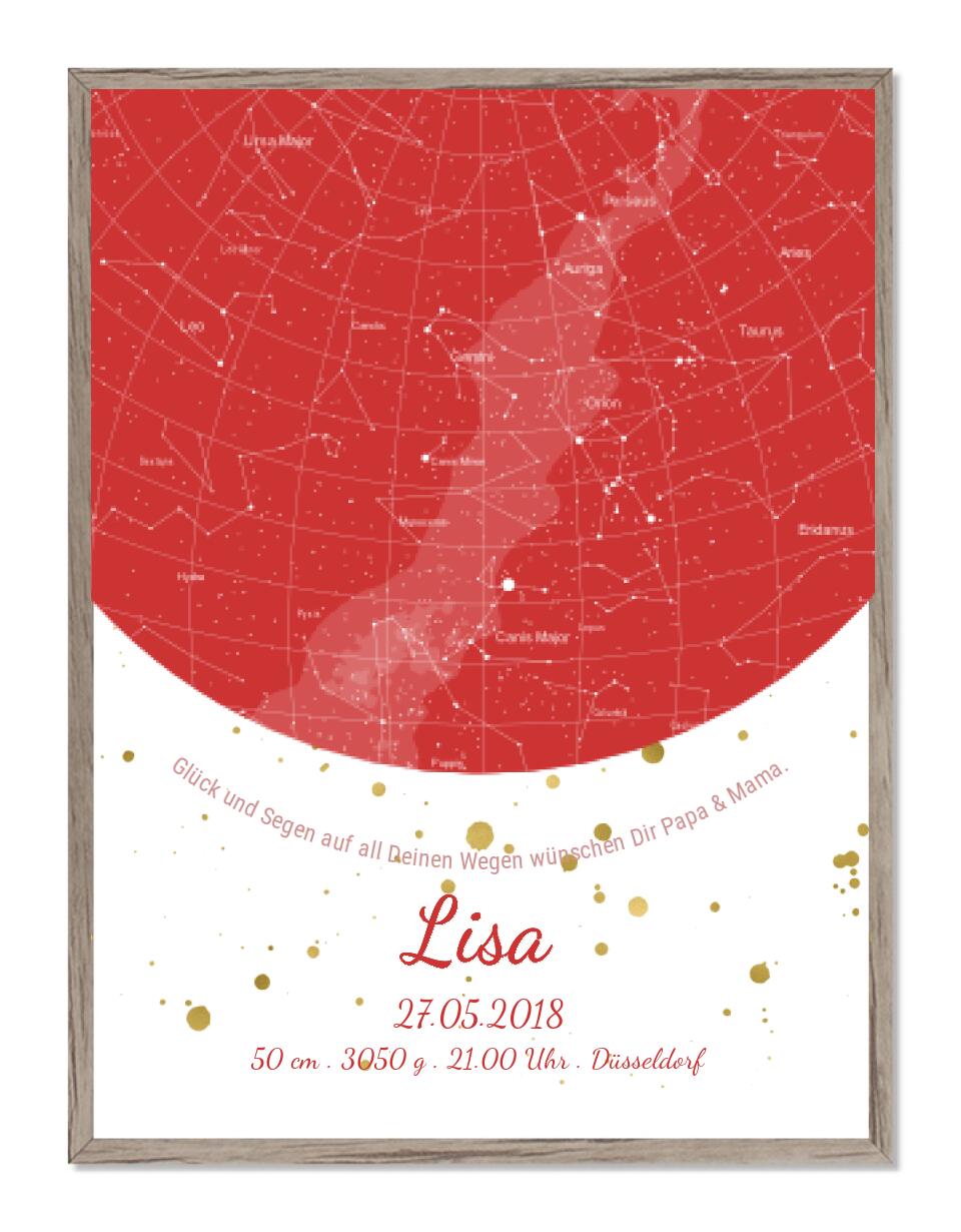 Geburtsgeschenk & Taufgeschenk Geburtsanzeige | Sternenhimmel Poster Sternkarte Design | Babygeschenk zur Geburt, zur Taufe | Mädchen
