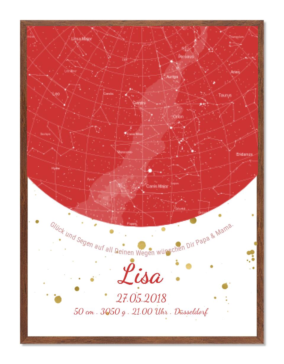Geburtsgeschenk & Taufgeschenk Geburtsanzeige | Sternenhimmel Poster Sternkarte Design | Babygeschenk zur Geburt, zur Taufe | Mädchen