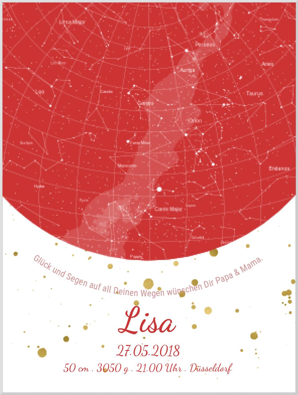Geburtsgeschenk & Taufgeschenk Geburtsanzeige | Sternenhimmel Poster Sternkarte Design | Babygeschenk zur Geburt, zur Taufe | Mädchen