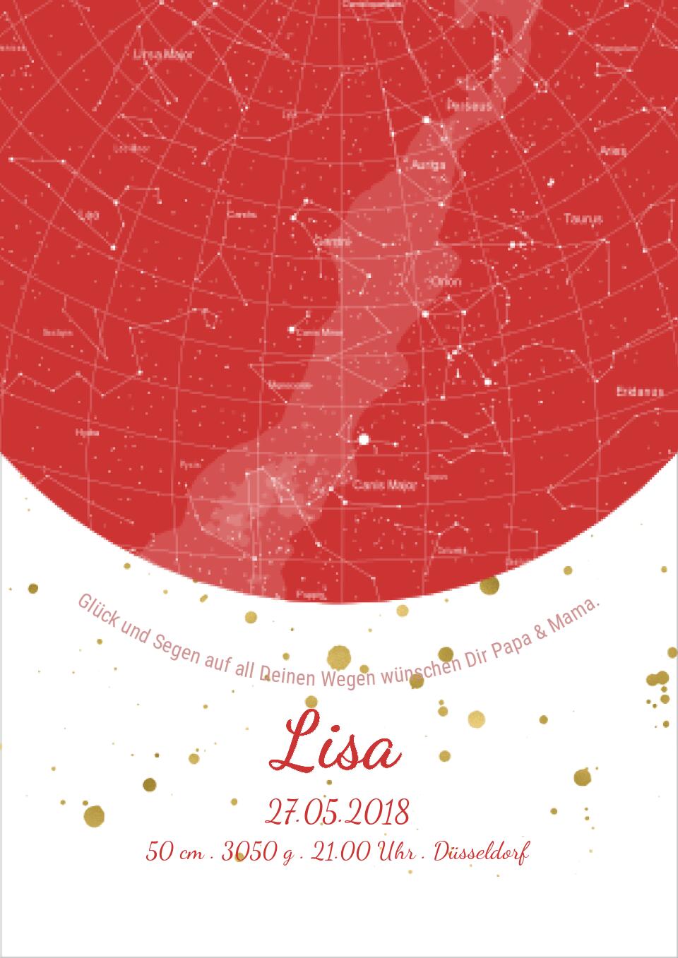 Geburtsgeschenk & Taufgeschenk Geburtsanzeige | Sternenhimmel Poster Sternkarte Design | Babygeschenk zur Geburt, zur Taufe | Mädchen