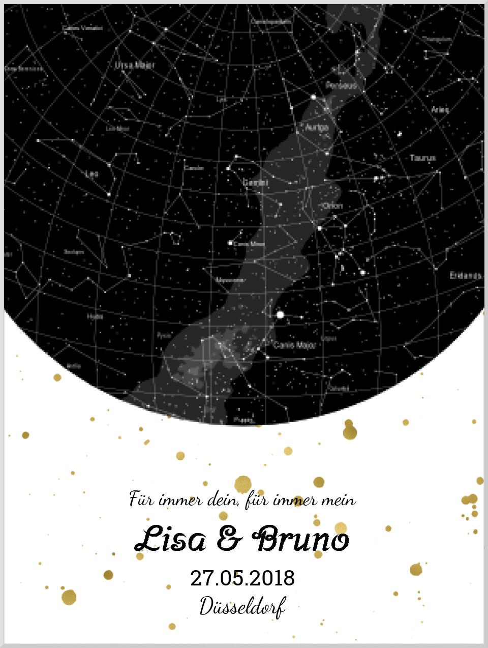 Hochzeitsgeschenk | Personalisierte Sternkarte | Sternenhimmel Poster | Sternkarte Geschenk zur Hochzeit, zur Geburt, zur Taufe | Geschenk Brautpaar