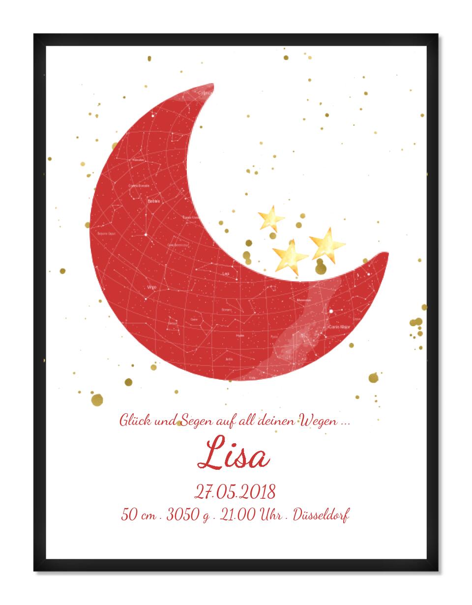 Geburtsgeschenk & Taufgeschenk Geburtsanzeige | Sternenhimmel Poster Sternkarte Design | Babygeschenk zur Geburt, zur Taufe | Mädchen