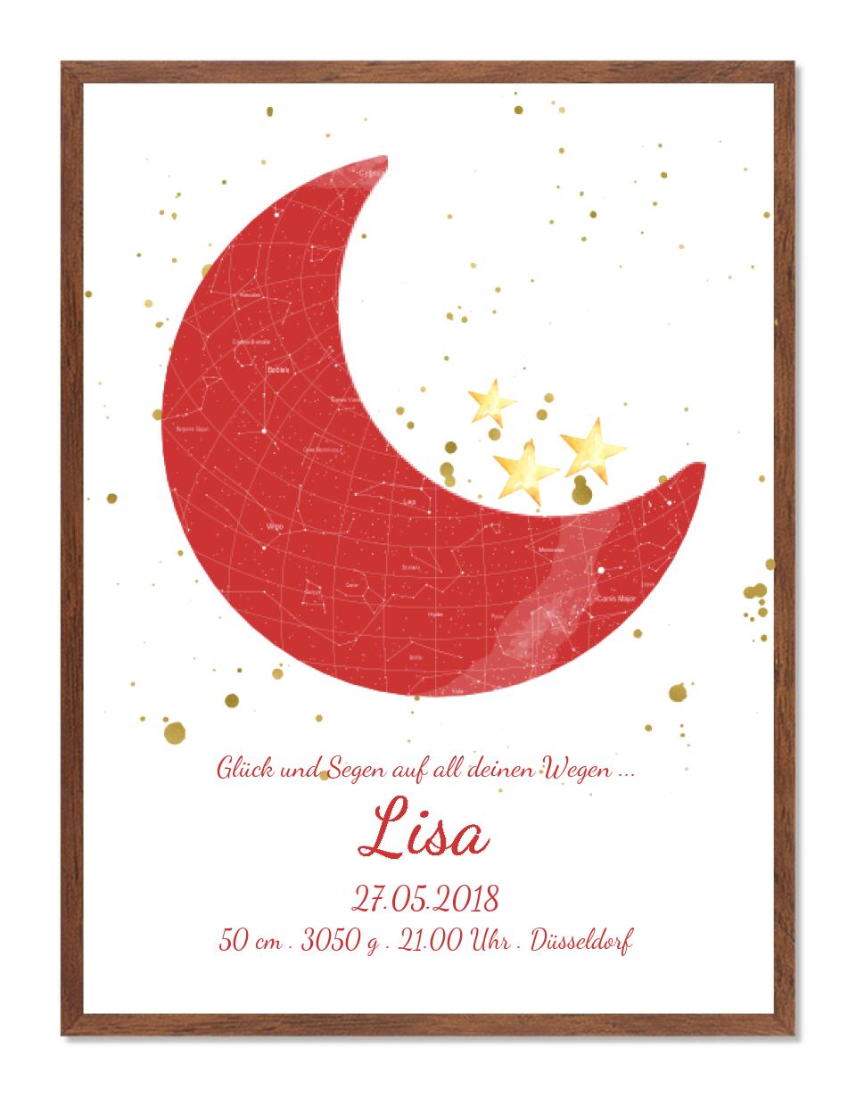 Geburtsgeschenk & Taufgeschenk Geburtsanzeige | Sternenhimmel Poster Sternkarte Design | Babygeschenk zur Geburt, zur Taufe | Mädchen