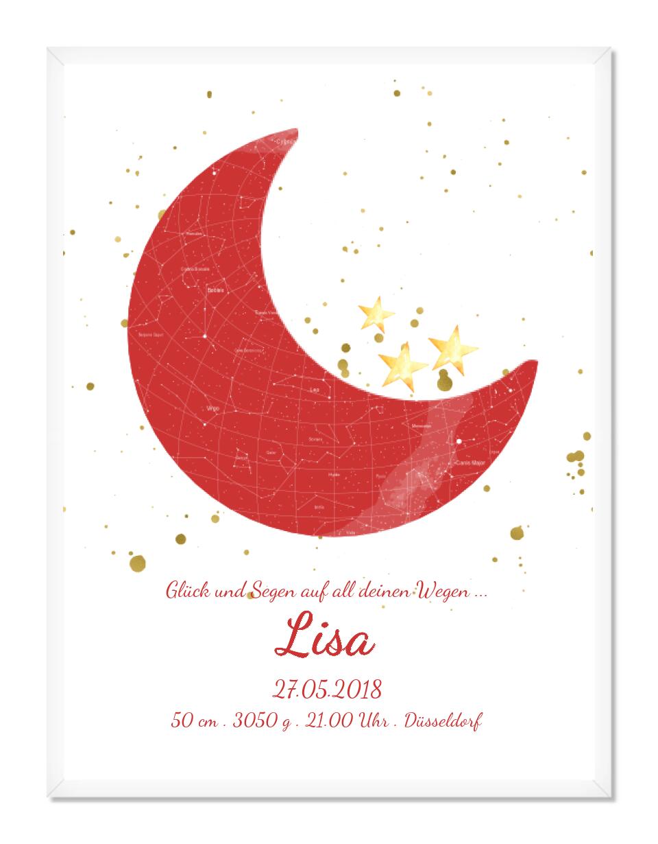 Geburtsgeschenk & Taufgeschenk Geburtsanzeige | Sternenhimmel Poster Sternkarte Design | Babygeschenk zur Geburt, zur Taufe | Mädchen