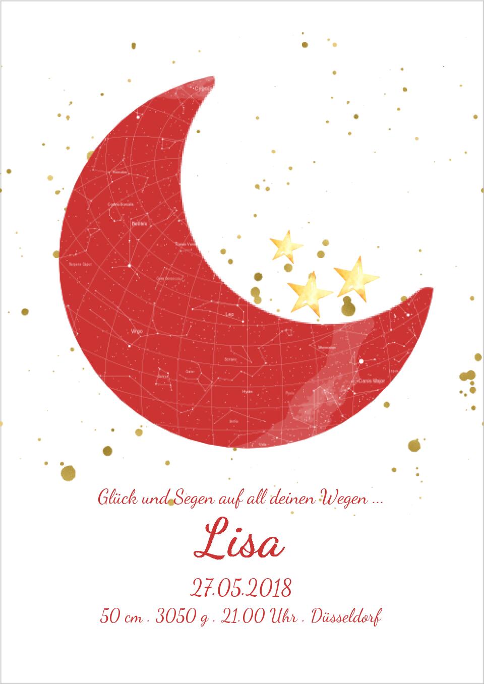 Geburtsgeschenk & Taufgeschenk Geburtsanzeige | Sternenhimmel Poster Sternkarte Design | Babygeschenk zur Geburt, zur Taufe | Mädchen