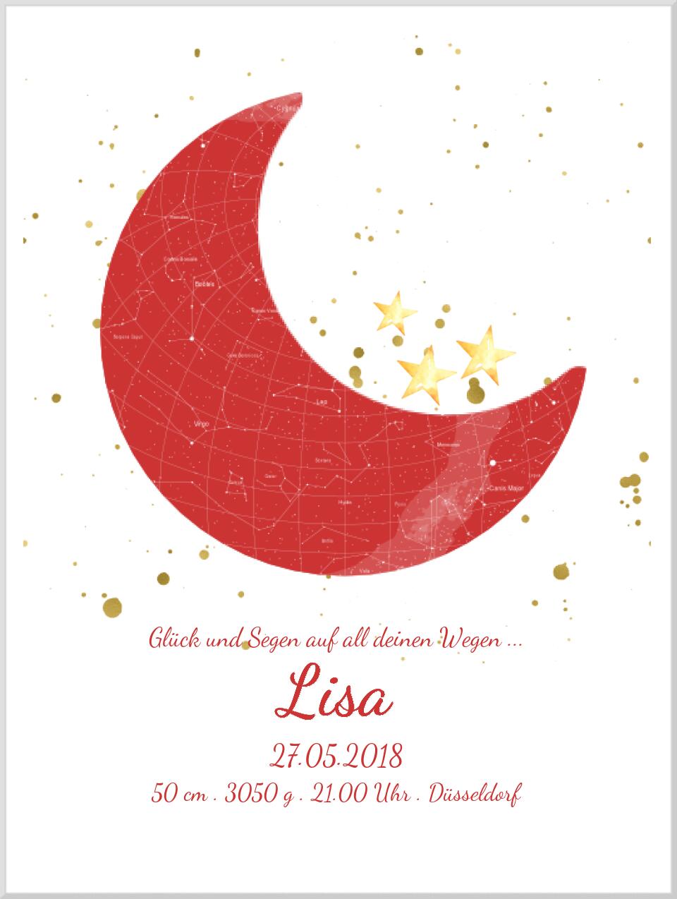 Geburtsgeschenk & Taufgeschenk Geburtsanzeige | Sternenhimmel Poster Sternkarte Design | Babygeschenk zur Geburt, zur Taufe | Mädchen