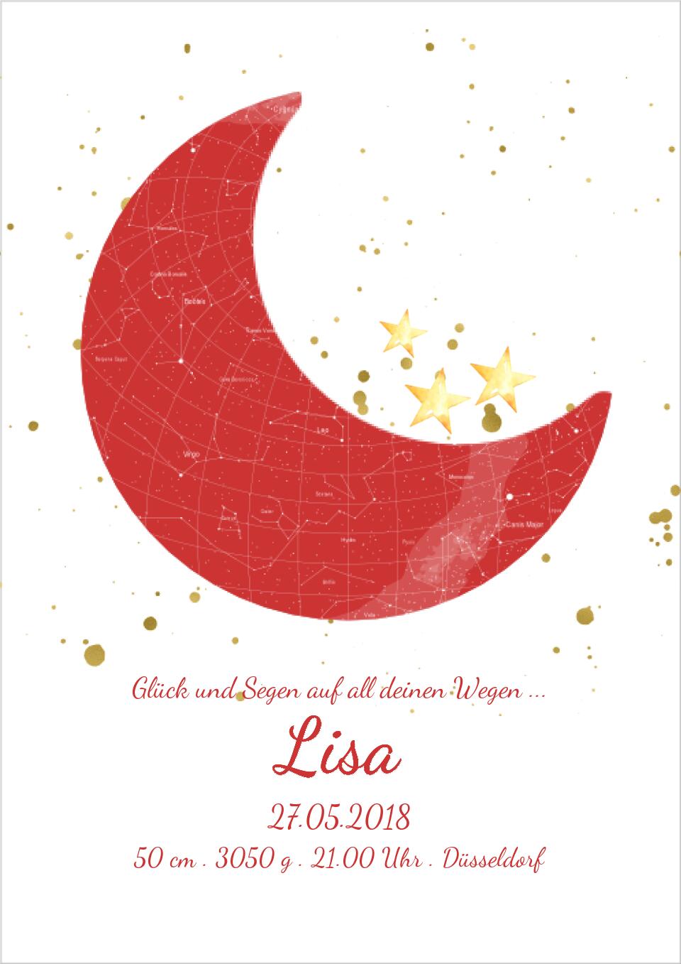 Geburtsgeschenk & Taufgeschenk Geburtsanzeige | Sternenhimmel Poster Sternkarte Design | Babygeschenk zur Geburt, zur Taufe | Mädchen