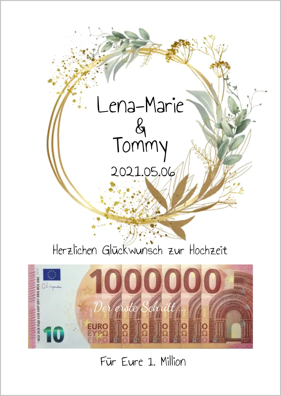 Personalisiertes Geschenk, Geldgeschenk zur Hochzeit, Hochzeitsgeschenk Für Eure 1. Million - Geldgeschenk Wunscherfüller