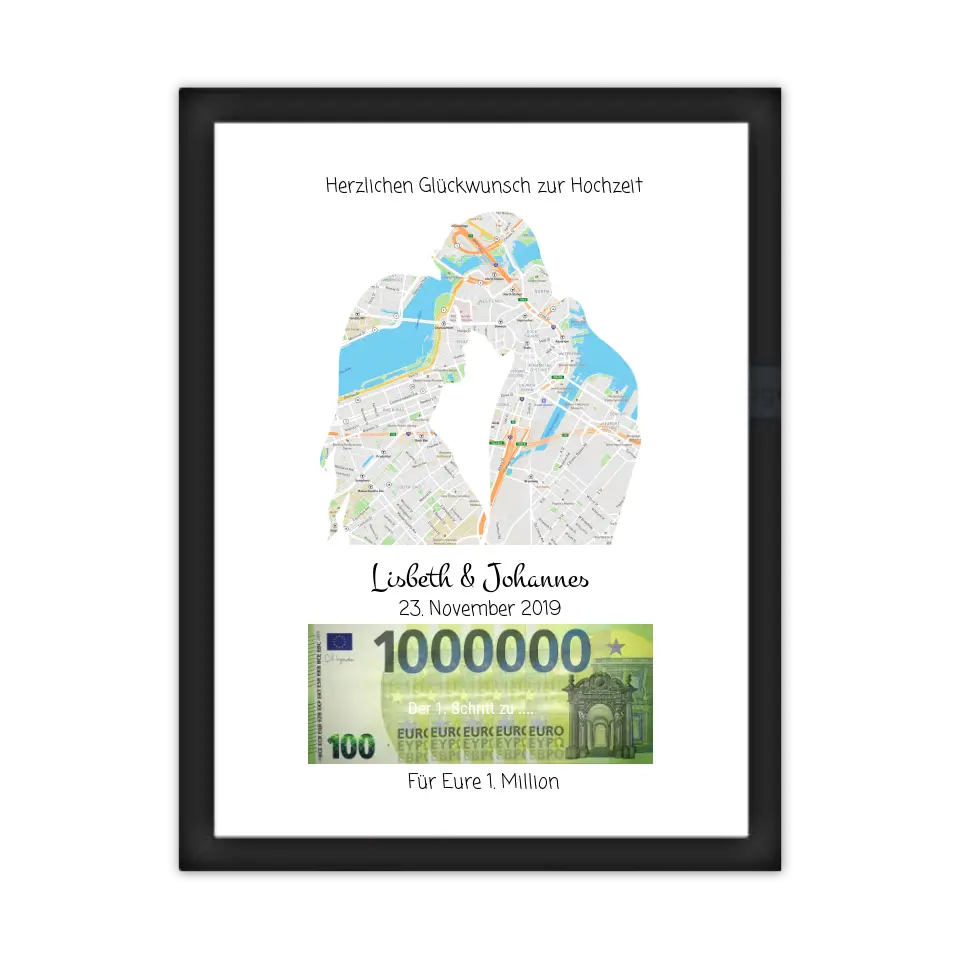Geldgeschenk Wunscherfüller - Personalisiertes Geldgeschenk zur Hochzeit - Hochzeitsgeschenk Eure 1. Million