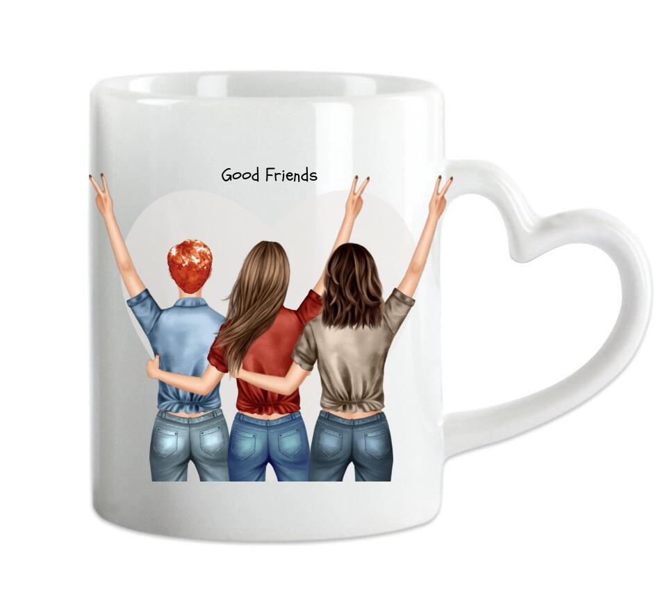 Personalisierte Tasse 3 Beste Freundinnen, Kaffeebecher, Geschenkidee Freundin, Schwester, Kollegin, Weihnachtsgeschenk
