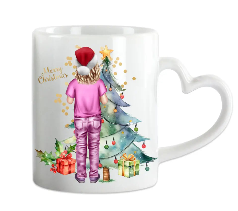 Personalisiertes Weihnachtsgeschenk Tasse / Teller Junge, Mädchen mit Name und Outfit