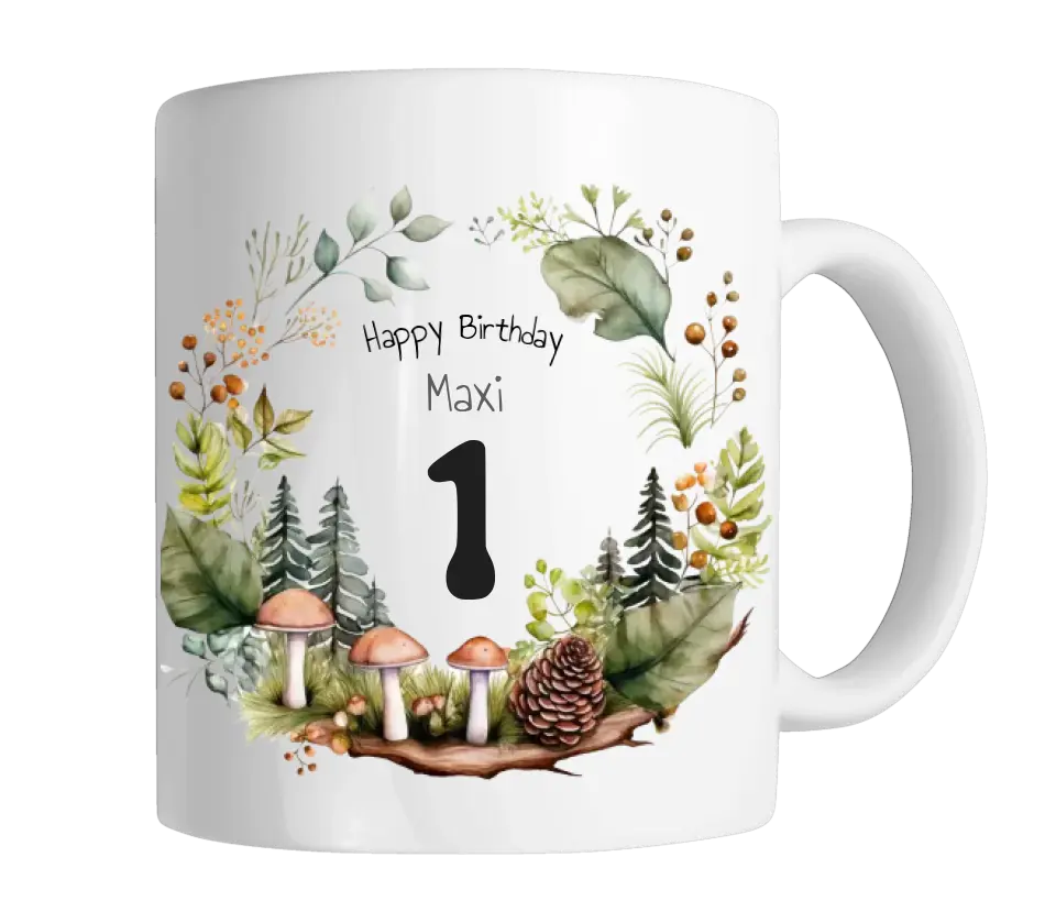 Kindertasse Wald, Natur, Personalisierte Tasse Geschenk, Geburtstagstasse mit Namen und Text