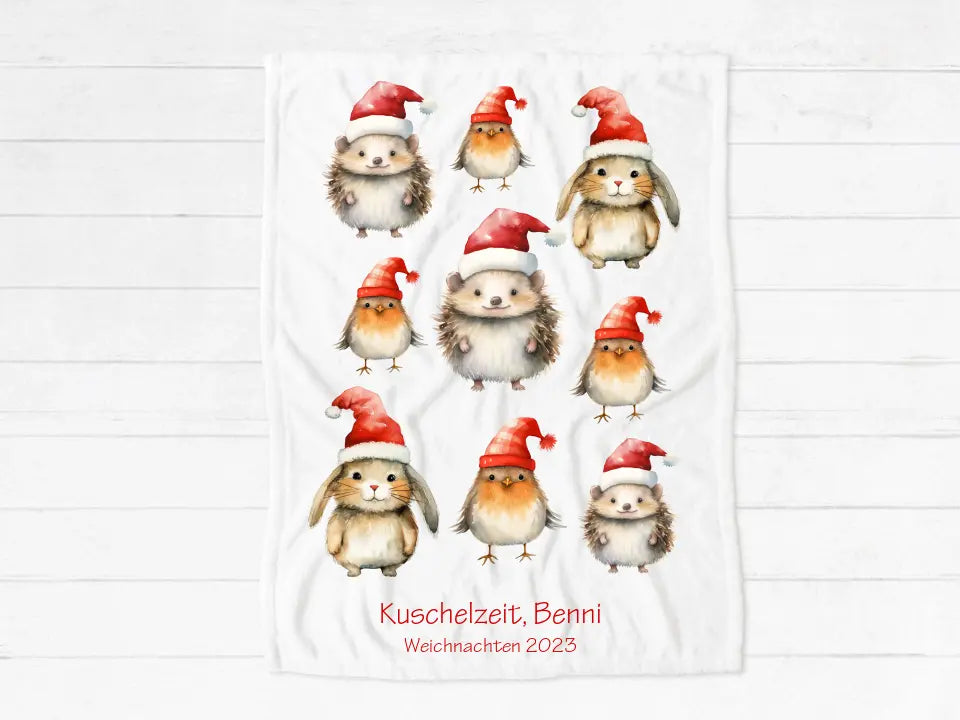 Kinderdecke personalisiert, kuschelige Weihnachtsdecke als Weihnachtsgeschenk für Babys und Kleinkinder Babydecke, Waldtiere