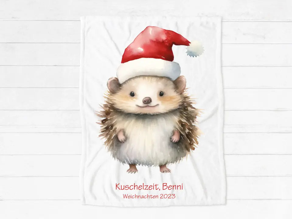 Kinderdecke - personalisierte kuschelige Weihnachtsdecke als Weihnachtsgeschenk für Babys und Kleinkinder Babydecke, Igel