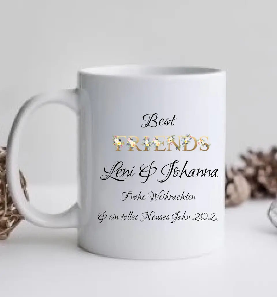 3 Beste Freundinnen Geschenk Kaffeetasse Weihnachtstasse personalisiertes Weihnachtsgeschenk - Geschenk für Freundin