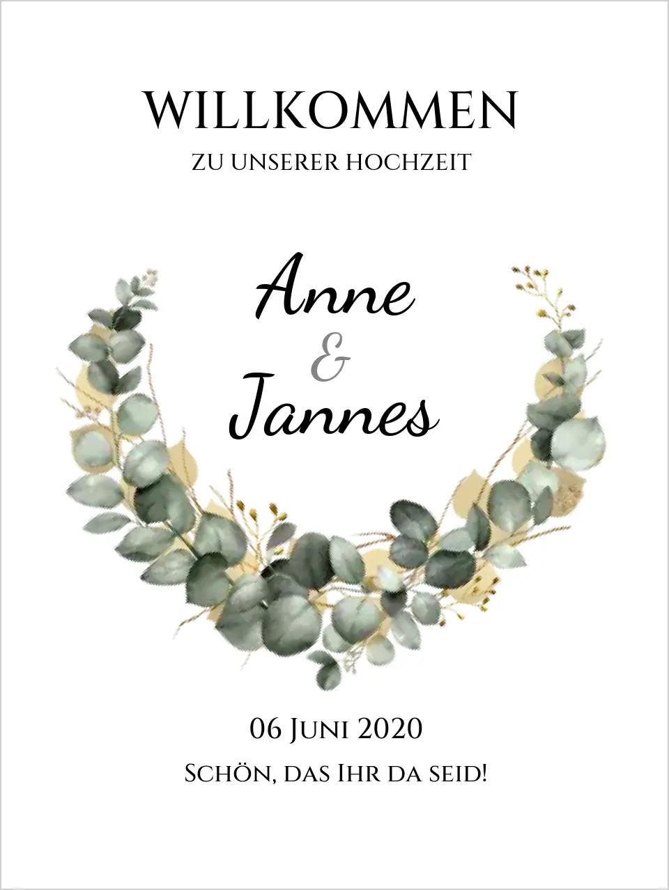 Willkommensposter Hochzeit | Willkommensschild Hochzeit personalisiert mit Namen Datum | Empfang Schild Hochzeit