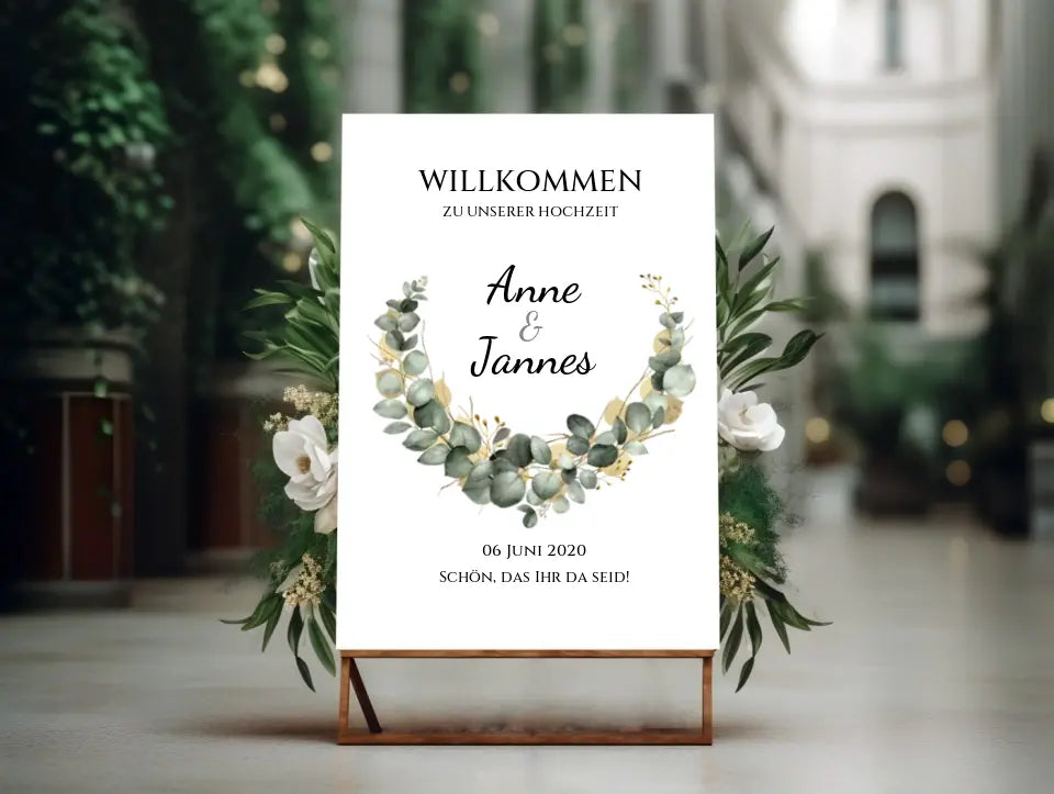 Willkommensposter Hochzeit | Willkommensschild Hochzeit personalisiert mit Namen Datum | Empfang Schild Hochzeit