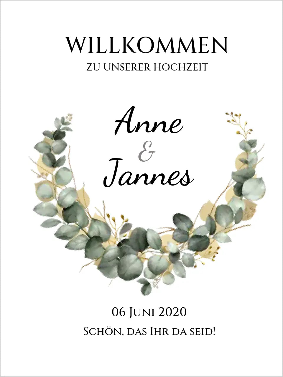 Willkommensposter Hochzeit | Willkommensschild Hochzeit personalisiert mit Namen Datum | Empfang Schild Hochzeit