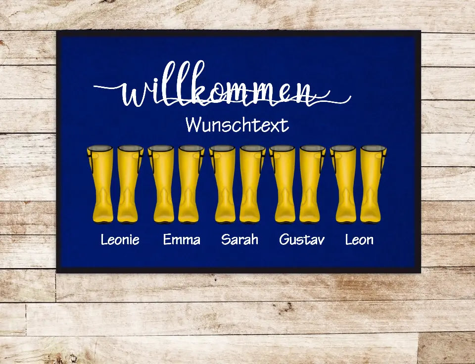 Personalisierte Fußmatte Geschenk Familie Fußabstreicher Gummistiefel mit Name Familienmitglieder Wunschtext