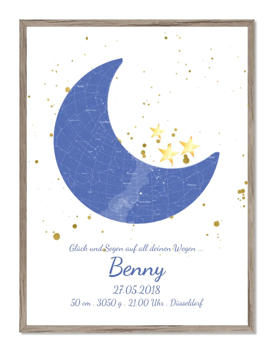Geburtsgeschenk & Taufgeschenk Geburtsanzeige | Poster Sternkarte Design | Babygeschenk zur Geburt, zur Taufe | Sternenhimmel | Junge