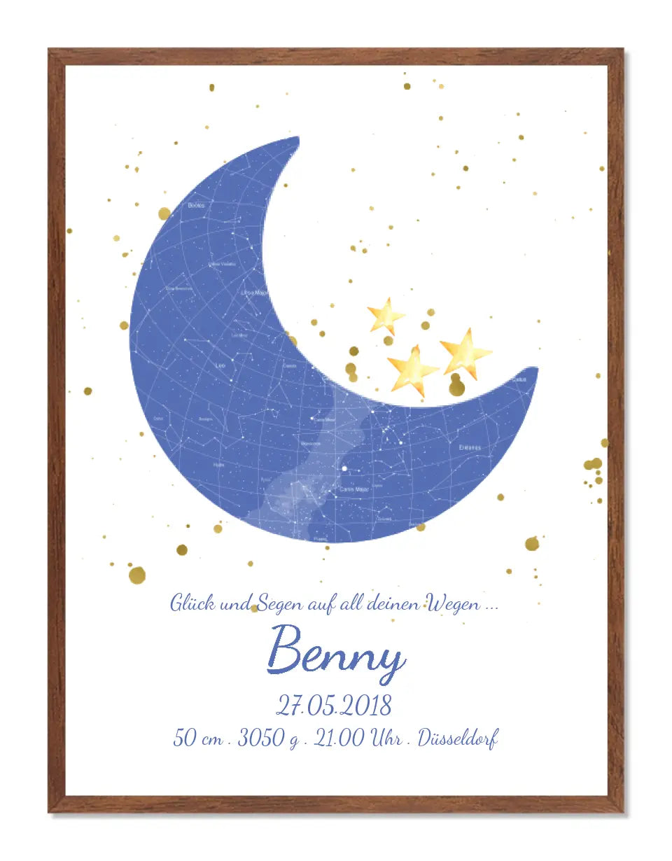 Geburtsgeschenk & Taufgeschenk Geburtsanzeige | Poster Sternkarte Design | Babygeschenk zur Geburt, zur Taufe | Sternenhimmel | Junge