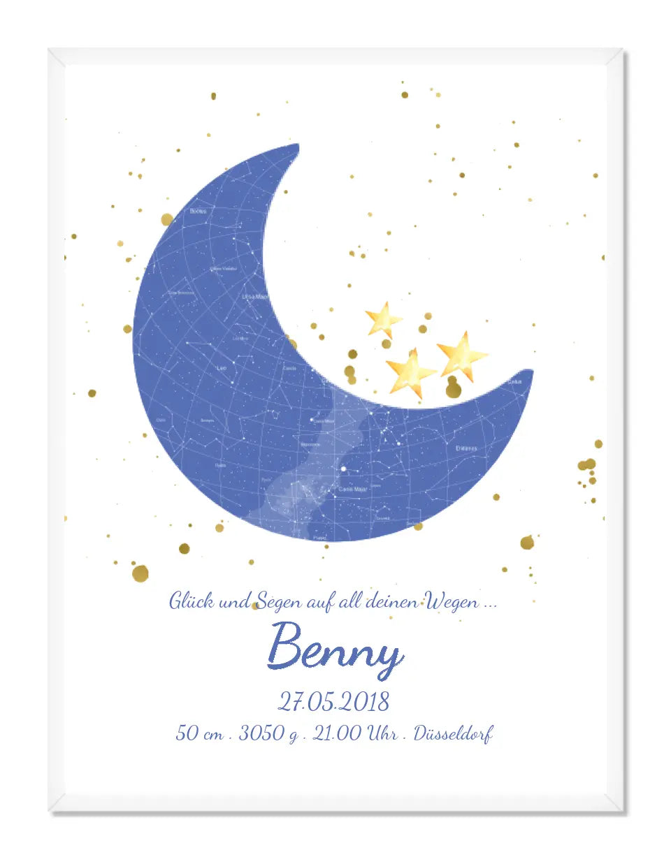 Geburtsgeschenk & Taufgeschenk Geburtsanzeige | Poster Sternkarte Design | Babygeschenk zur Geburt, zur Taufe | Sternenhimmel | Junge