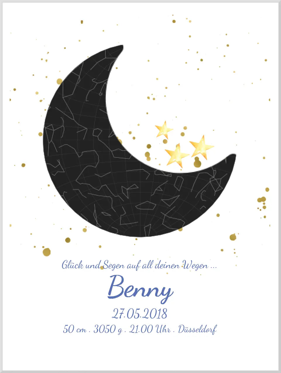 Geburtsgeschenk & Taufgeschenk Geburtsanzeige | Poster Sternkarte Design | Babygeschenk zur Geburt, zur Taufe | Sternenhimmel | Junge