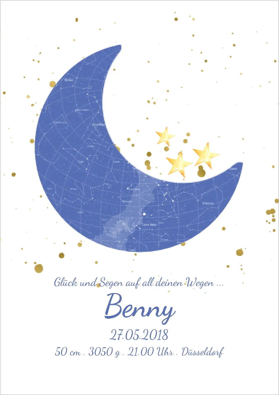 Geburtsgeschenk & Taufgeschenk Geburtsanzeige | Poster Sternkarte Design | Babygeschenk zur Geburt, zur Taufe | Sternenhimmel | Junge