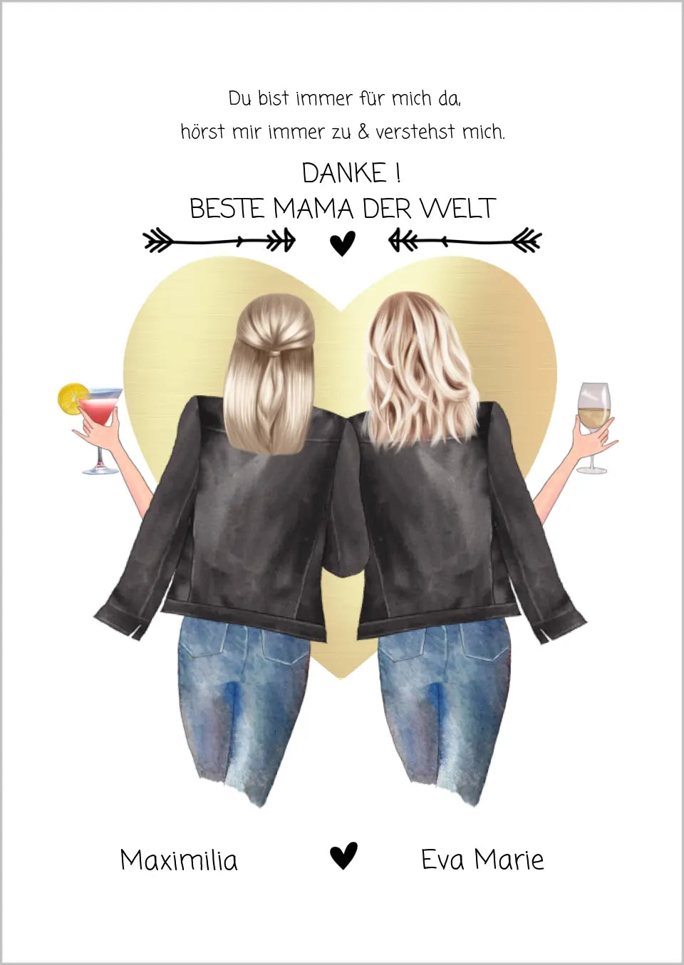 Danke! Beste Mama der Welt - Muttertagsgeschenk personalisiertes Poster - Mutter & Tochter Poster - Mutter Geburtstag