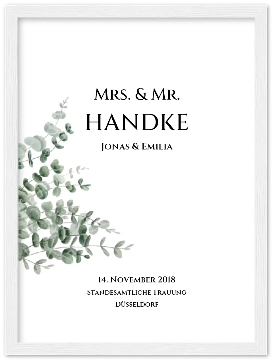 Personalisiertes Hochzeitsposter "Just Married" | "Mr. & Mrs." Hochzeitsgeschenk mit Namen und Datum