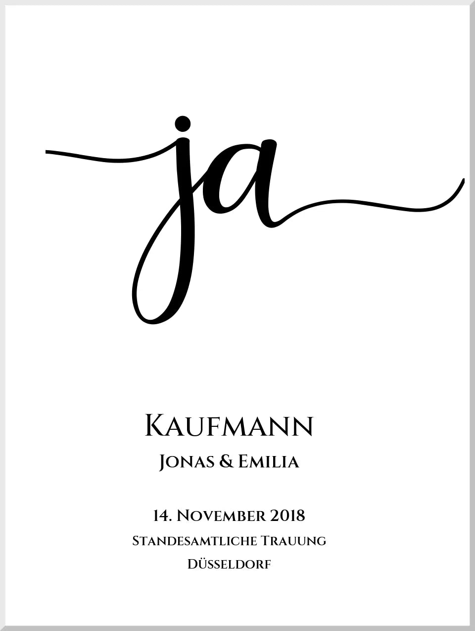 Personalisiertes Hochzeitsposter "JA" | Hochzeitsgeschenk mit Namen und Datum