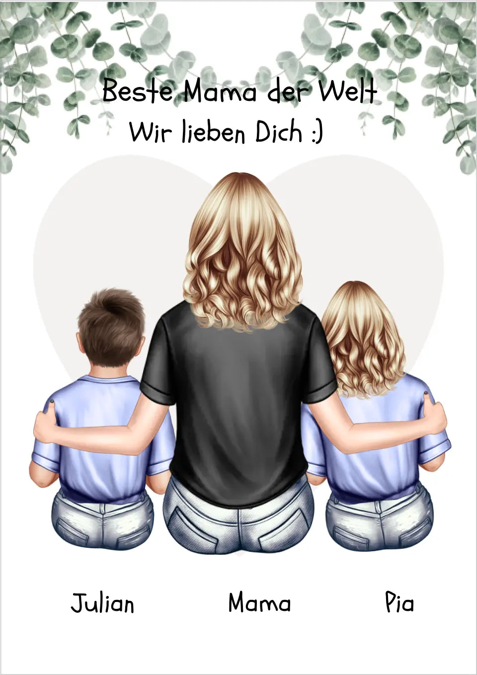 Personalisiertes Poster Geschenk Mama mit 2 Kindern Tochter/Sohn - Muttertagsgeschenk - Geburtstagsgeschenk 2