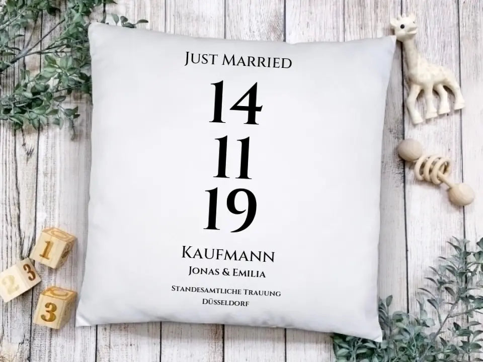 "Unser Datum" Kissen Hochzeitsgeschenk | personalisiertes Hochzeitskissen Geschenk für das Brautpaar | Geschenkidee zur Hochzeit, Hochzeitstag, Valentinstag, Geburtstag