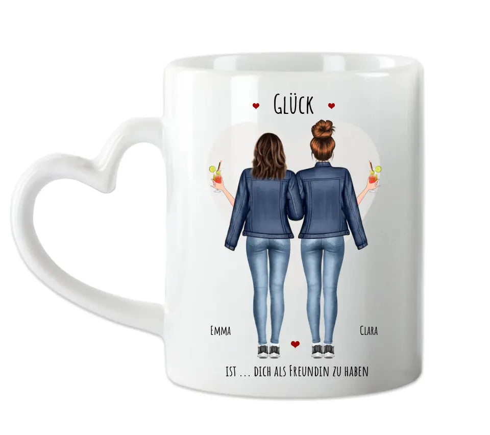Glück 2 Beste Freundinnen Geschenk Tasse personalisiert, Geschenk Schwester, Kollegin