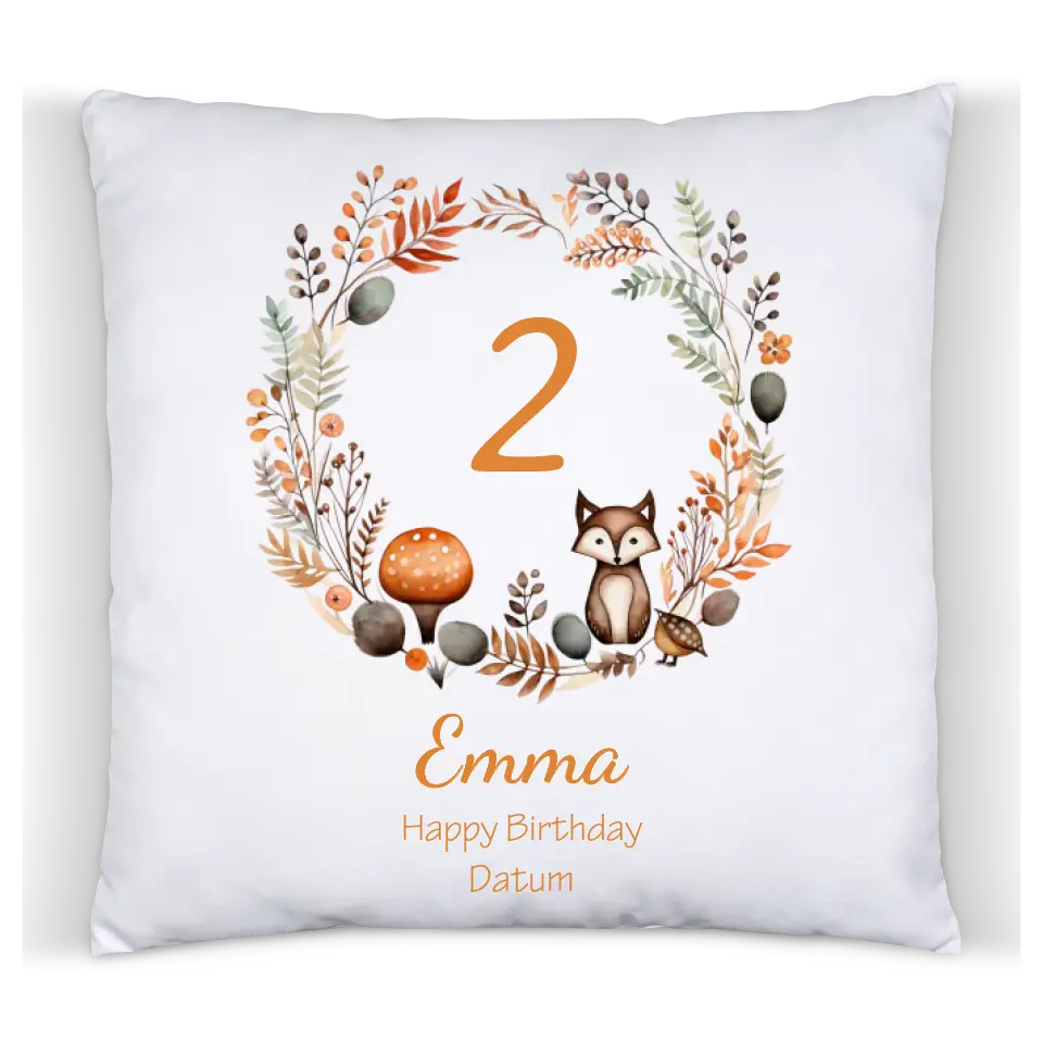 1.-10. Geburtstag Geschenk Mädchen Junge | Kinder Kissen Geschenk mit Name / Geburtstagszahl personalisiert Reh