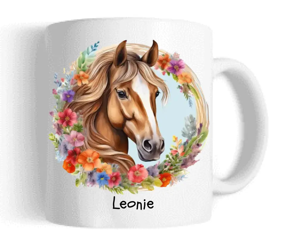 Schulanfang Kindertasse Schulkind oder Geburtstagsgeschenk - Emaille Kinderbecher Pferd Einschulung mit Namen
