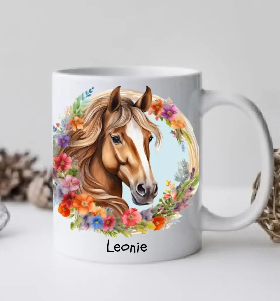 Schulanfang Kindertasse Schulkind oder Geburtstagsgeschenk - Emaille Kinderbecher Pferd Einschulung mit Namen