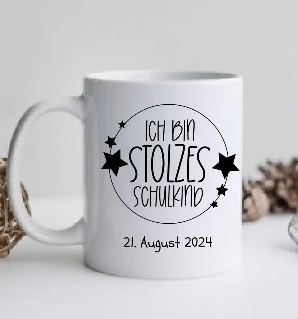 Schulanfang Kindertasse Schulkind oder Geburtstagsgeschenk - Emaille Kinderbecher Pferd Einschulung mit Namen