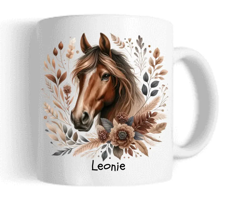 Schulanfang Kindertasse Schulkind oder Geburtstagsgeschenk - Emaille Kinderbecher Pferd Einschulung mit Namen