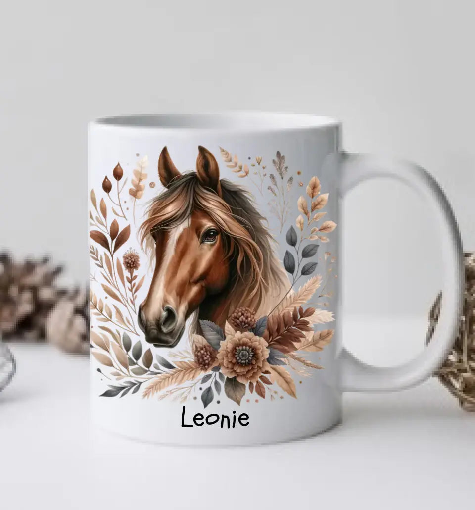 Schulanfang Kindertasse Schulkind oder Geburtstagsgeschenk - Emaille Kinderbecher Pferd Einschulung mit Namen